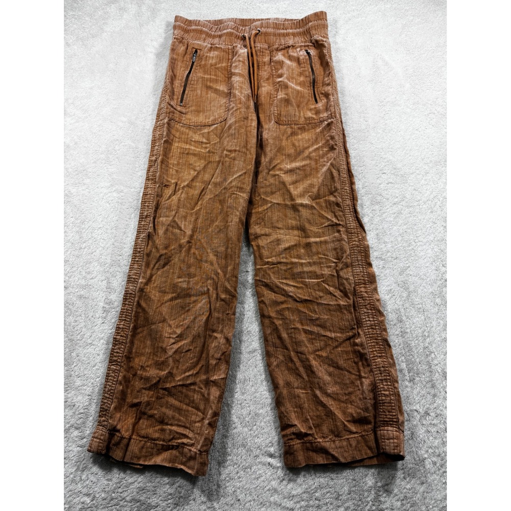 Athleta Womens Cabo Linen Textured Wide Leg Brown Pant 4 Meas: 29x29.5